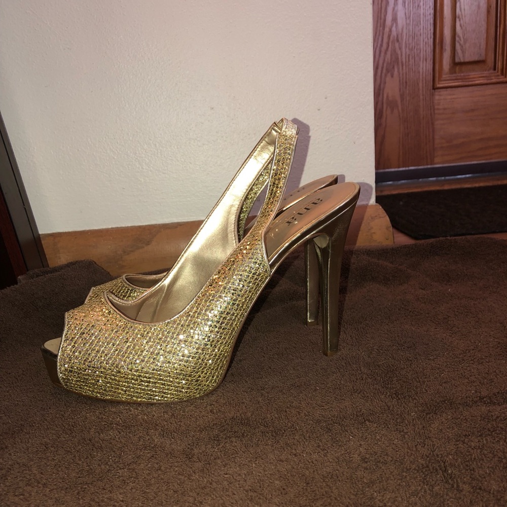 A.N.A. Gold Glitter Peep-Toe Heels